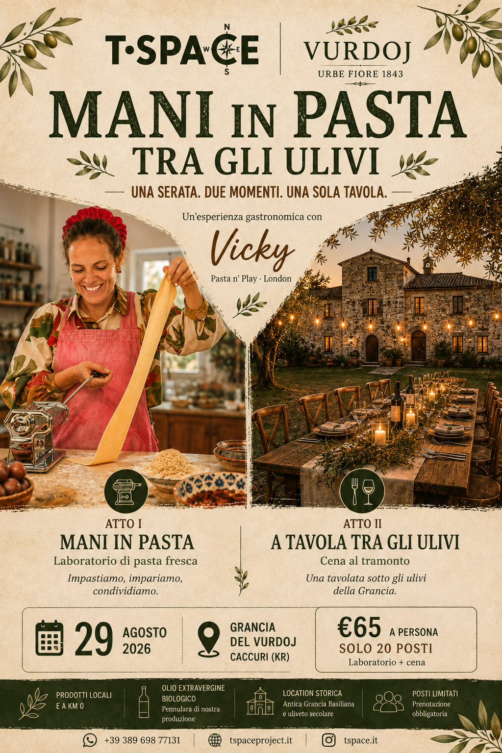 locandina evento 29 agosto: laboratorio di pasta fresca e cena alla grancia del vurdoj