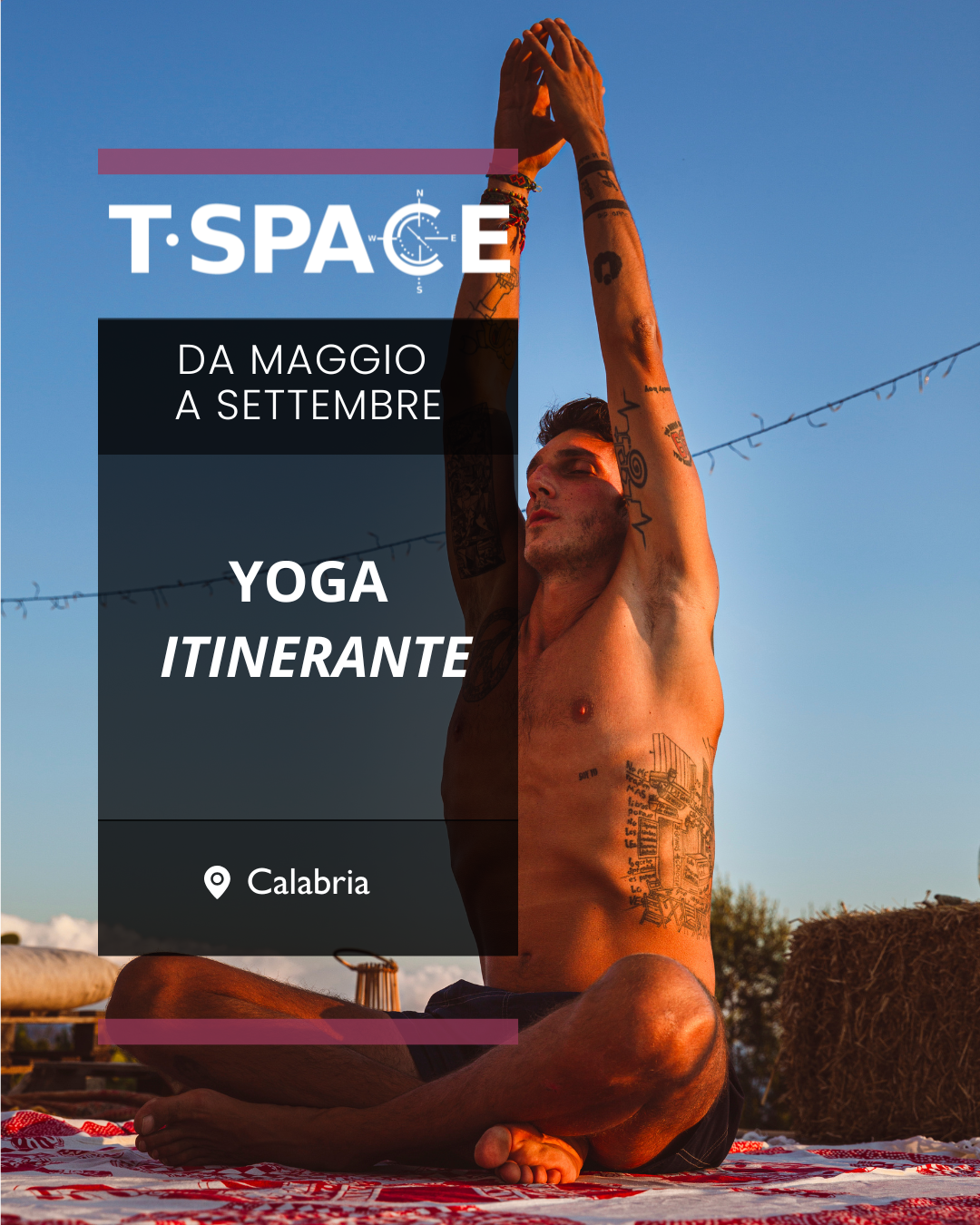 LOCANDINA DEL CICLO DI YOGA TSPACE IN TUTTA LA CALABRIA DAL TITOLO YOGA ITINERANTE